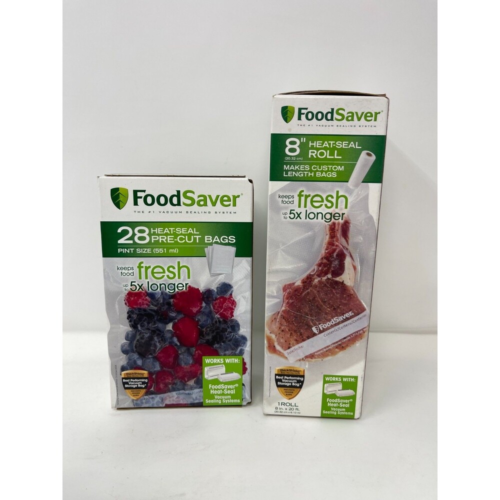 FoodSaver 8" Heatseal Roll (8in x 20ft) + 28 Pre-Cut Pint Bags Vacuum Sealing